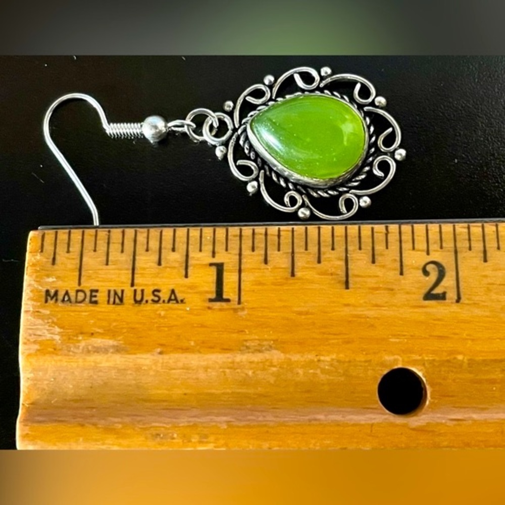 Silver and Lime Green Boho Earrings, NWOT - Picture 9 of 15
